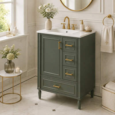 Meuble-lavabo avec lavabo en céramique et tablette fixée à la porte