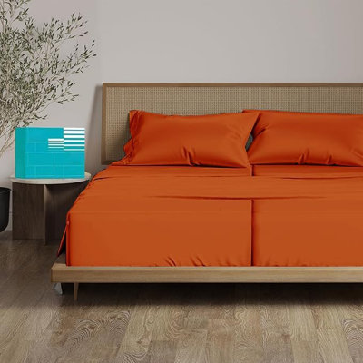 Ensemble de draps 5 pièces pour très grand lit divisé en californien divisé, 100% coton égyptien à densité de tissage 800, draps réglables à poche profonde de 12 po, orange brûlé uni