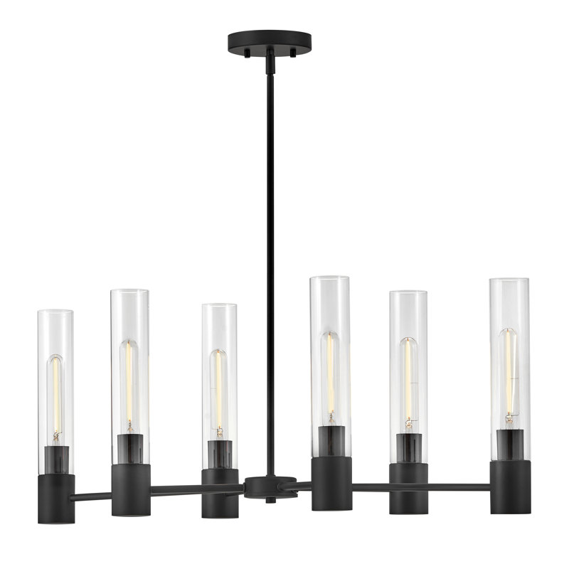 Shea 6 - Light Steel Dimmable Sputnik Modern Linear Chandelier, Black