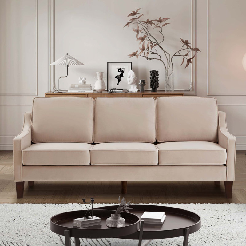 Canapé Vallen, Velours taupe,  H 34,25 po x l 74 po x P 29 po, 3