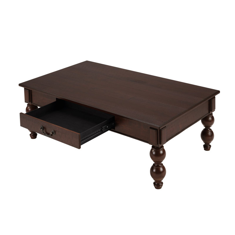 Retro 3-Piece Solid Wood Coffee Table Set With Storage Drawer, Espresso