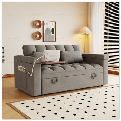 3-In-1 Foldable Large-Size Sofa Bed With Table Board And USB, Armrests With Storage, Adjustable Back And Pillow For Living Room