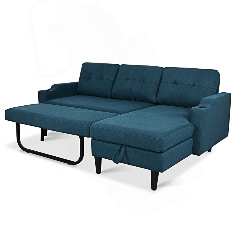 Sofa Bed With Storage, Blue Fabric