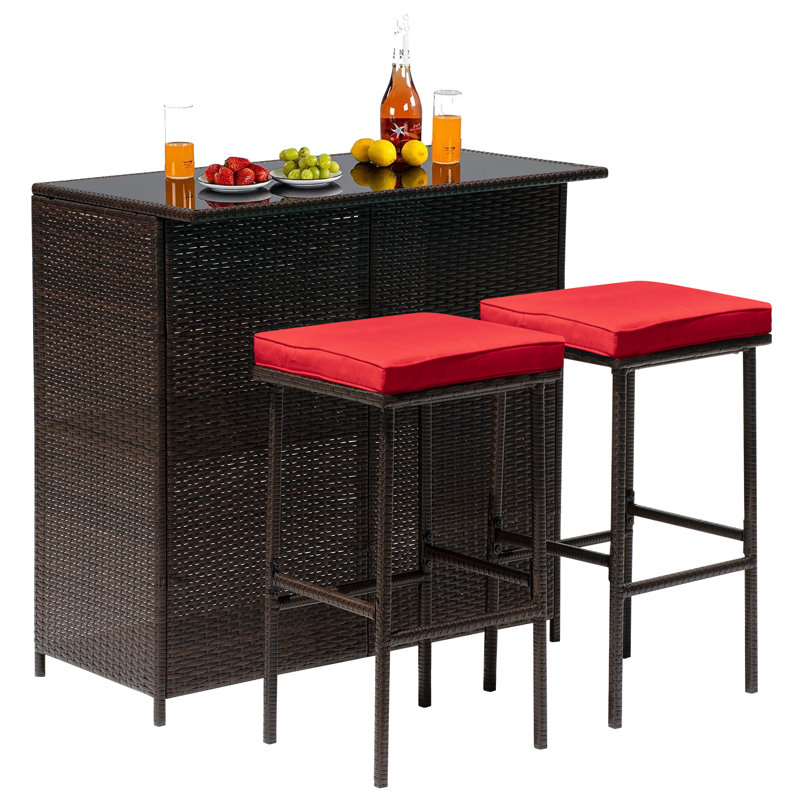 3 Pieces Patio Furniture Outdoor Rattan Wicker Rattan Table And Chairs Furniture Set With 2 Storage Shelves For Home Backyard