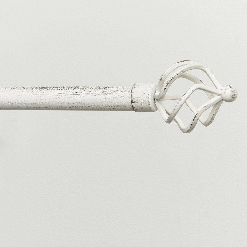 Matte Silver Adjustable Curtain Rod with Twisted Finials