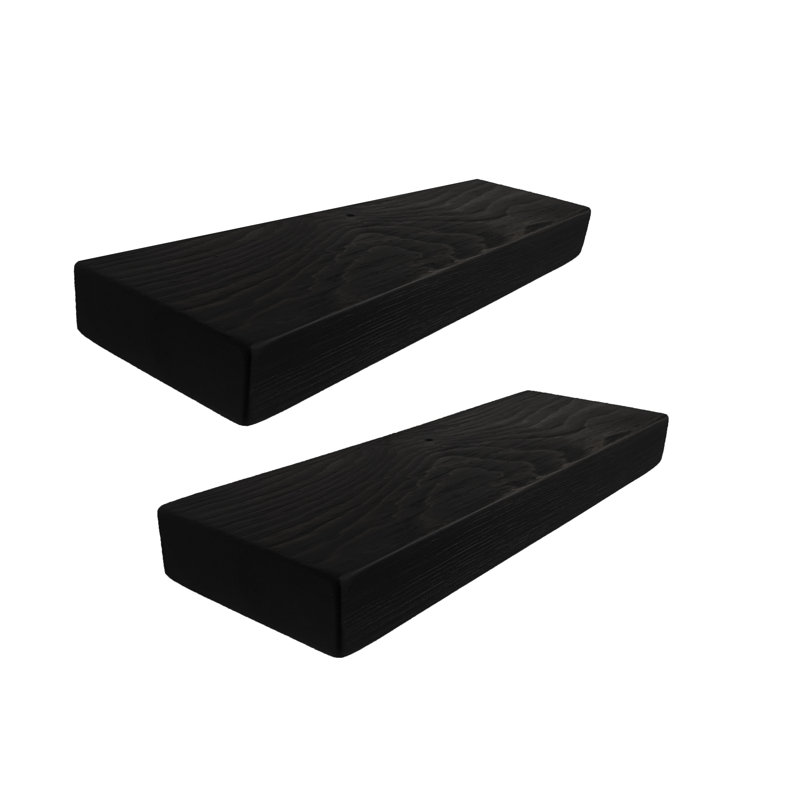 Mcevoy 2 Piece Pine Floating Shelf, Black, 2" H x 18" W x 6" D