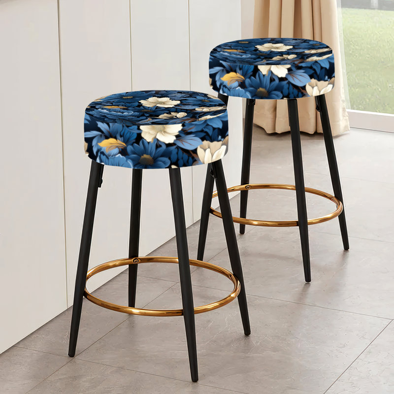 Ensemble de 2 tabourets de bar à motif floral bleu foncé et blanc Nightfall