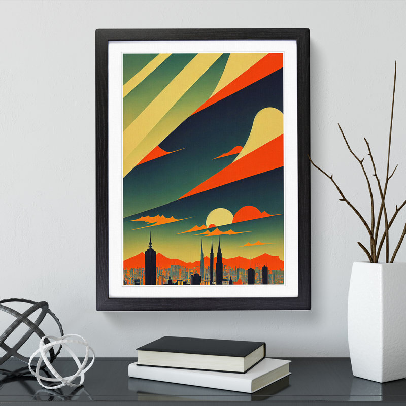 City Skyline Deco No.2 - Single Picture Frame Print, Black, 64cm H x 46cm W x 2cm D