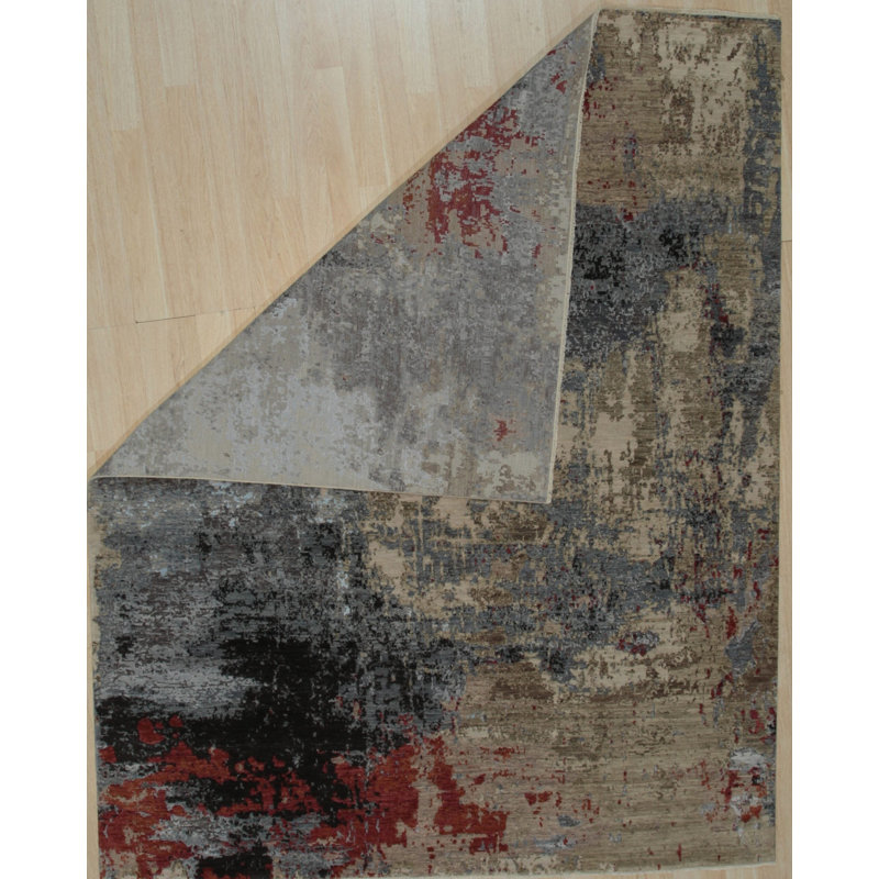 Hand Knotted Wool Area Rug in Brown