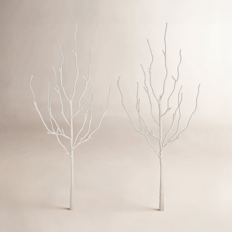Set of 2 39in White LED Branches with Timer, Battery Operated