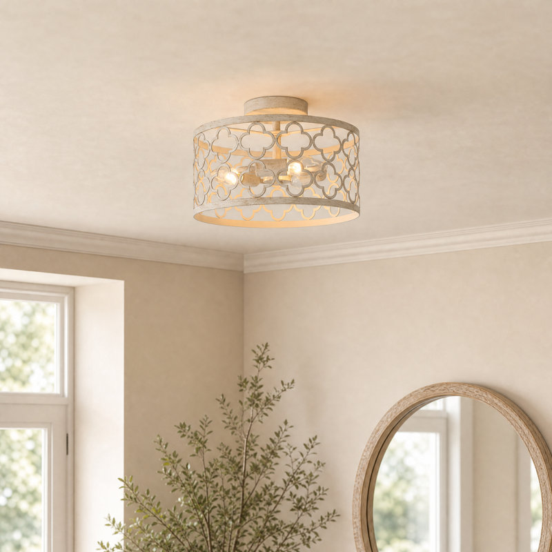 Haltwhistle 3-Light Semi Flush Mount with White Metal Shade