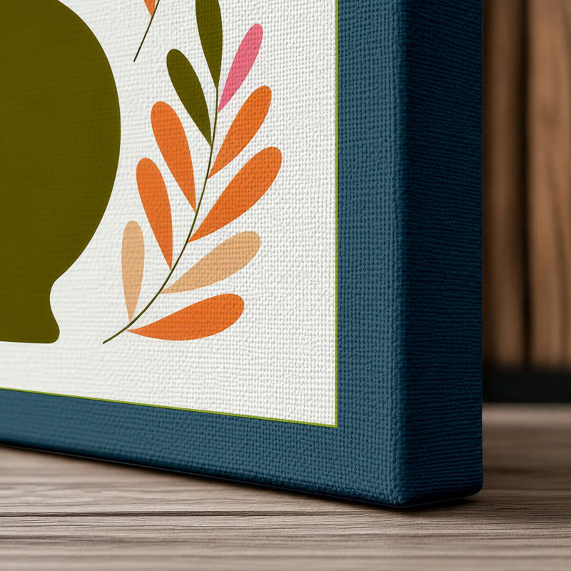 Three Blooms in Bloom Mid-Century - Wrapped Canvas, 36x24 - 91.4 x 61.0 cm, Teal Border
