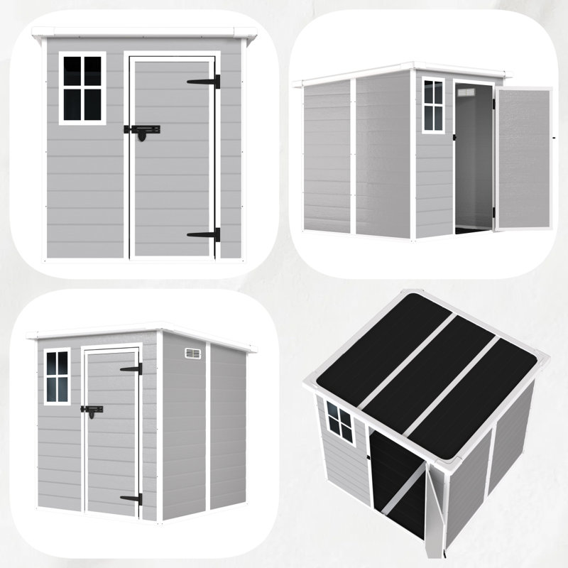 PP Resin Storage Shed, 6x6ft, Waterproof, Rust & UV Proof, 12mm Thick PP Board, HD Window, Floor Included