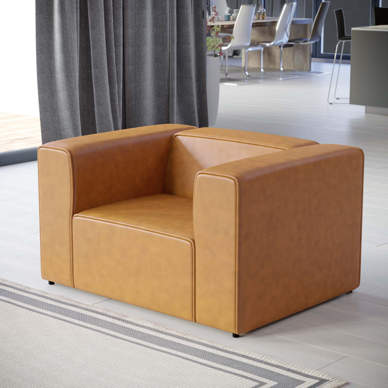 Fauteuil en cuir Mingle Vegan par Modway, Simili cuir brun clair