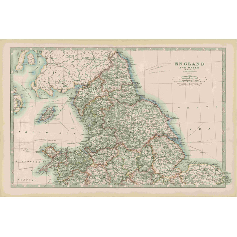 Carte de l'Angleterre et du Pays de Galles par Johnston, H 8 po x l 12 po