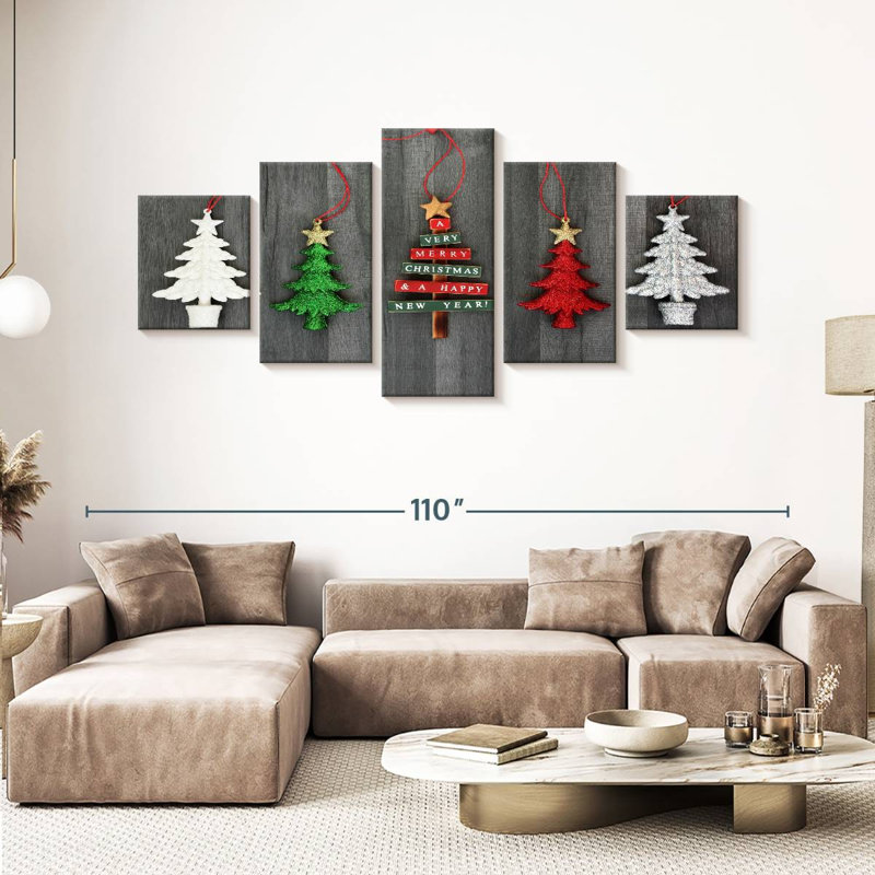 Hanging Christmas Trees - Ensemble de 5 toiles tendues, H 92 po x l 42 po x P 1,25 po