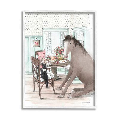 Animaux partageant un repas, impression encadrée sur bois