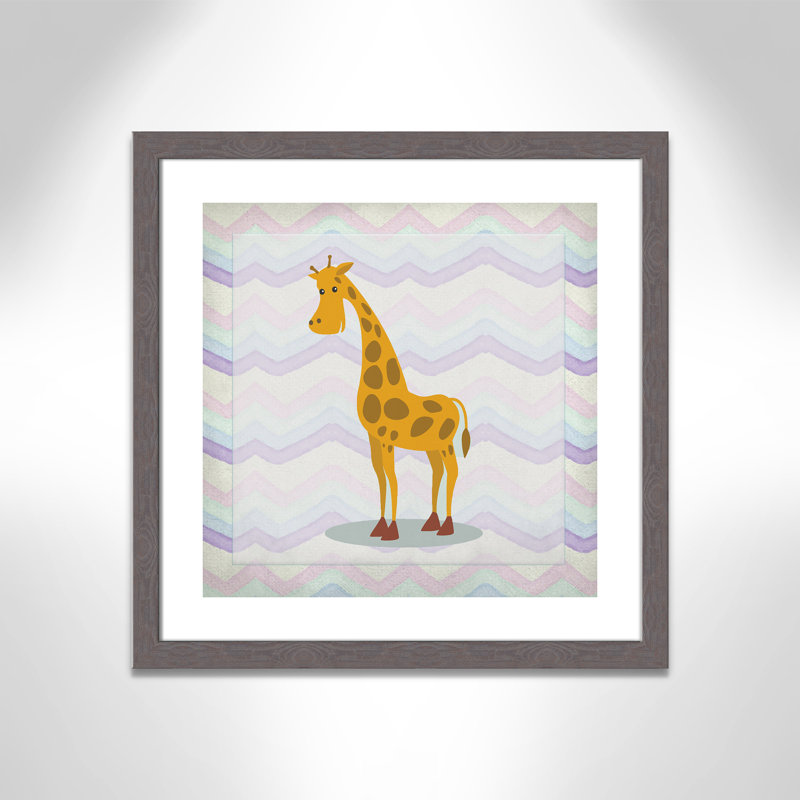 Décalcomanie murale «Pink Giraffe Time», Encadré plat à grain de bois gris, H 22,5 po x l 22,5 po x P 0,6 po