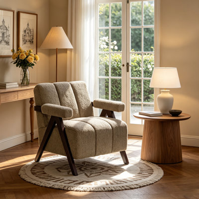 Solid Wood Accent Chair, Upholstered Armchair
