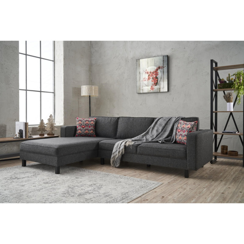 Bre Upholstered Chaise Sectional, Left Hand Facing, Anthracite 100% Polyester/Linen