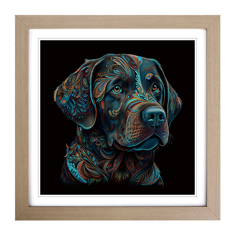 Labrador Retriever Paisley Art - Single Picture Frame Print on Wood, Oak