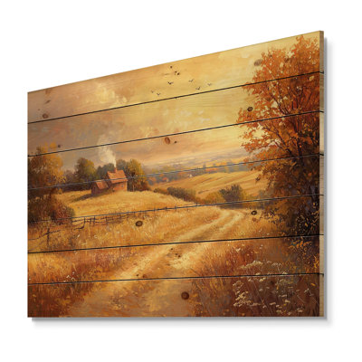 L'heure d'or campagne à la ferme III - Art mural en bois campagne - sur bois de pin naturel