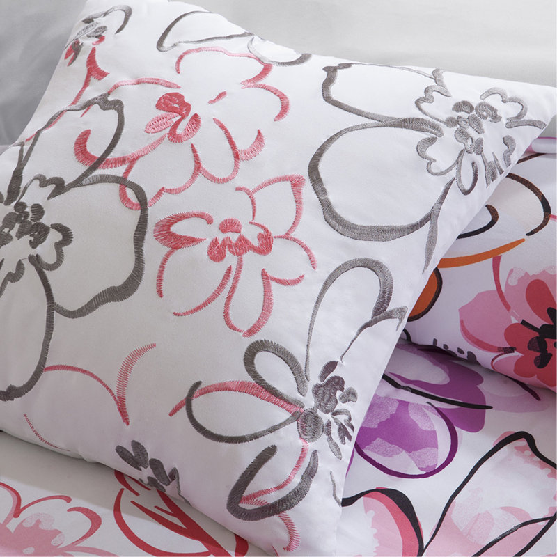 Ensemble d'édredon double / grand à motif floral, Motif floral rose, Édredon grand + 4 pièces supplémentaires