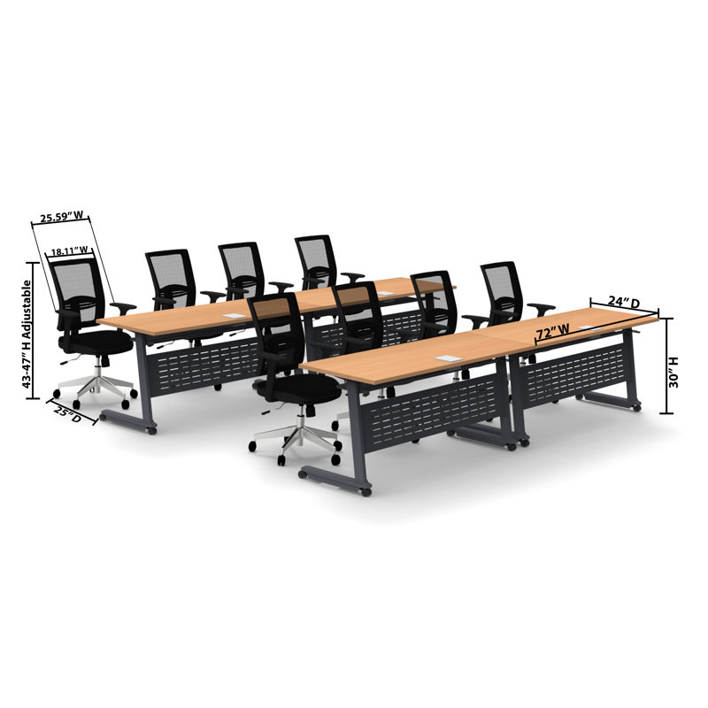 Rectangle 6 Person Flip Top 72'' L Modular Training Table and Chair Set with Casters and Modesty Panel and Cable Management