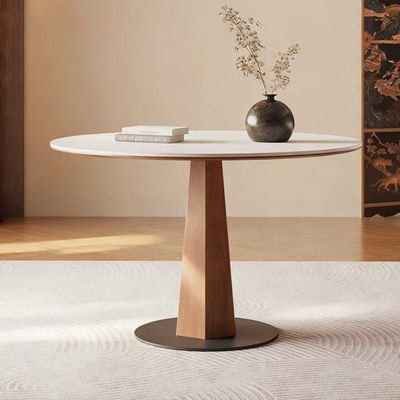 White Round Sintered Stone Dining table, 29.53"H x 35.43"L x 35.43"W