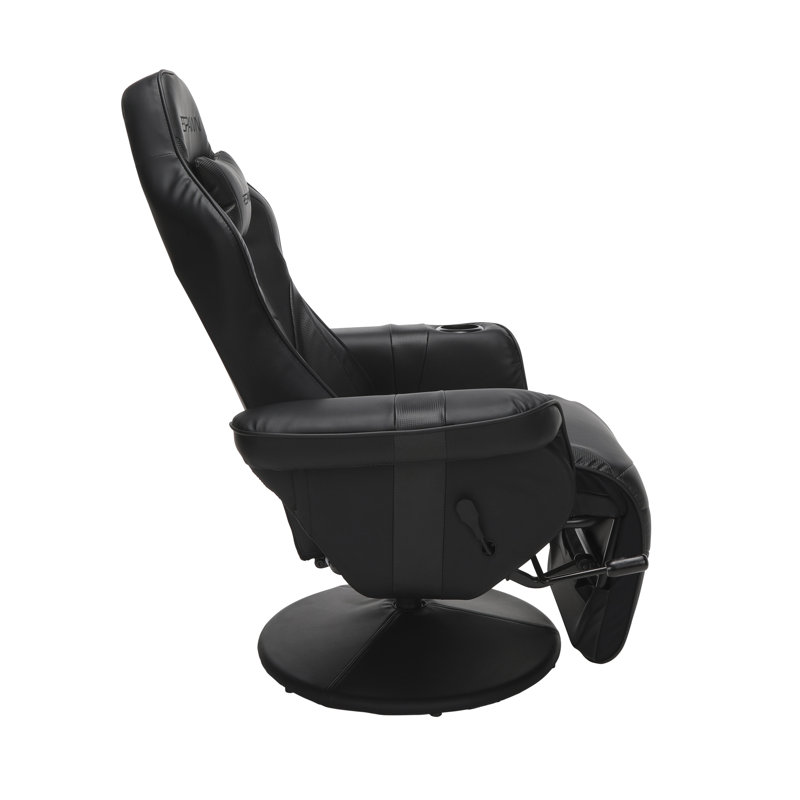 Black Bonded Leather Racing Style Gaming Recliner with Footrest