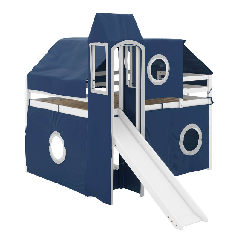 Lit mezzanine double avec tente et tour, Blue