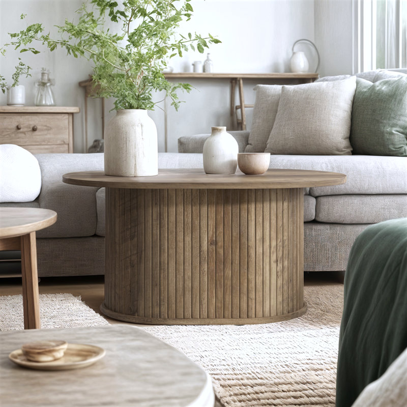 Aurel Modern 31" Fluted Oblong Living Room Coffee Table, Knotty Oak