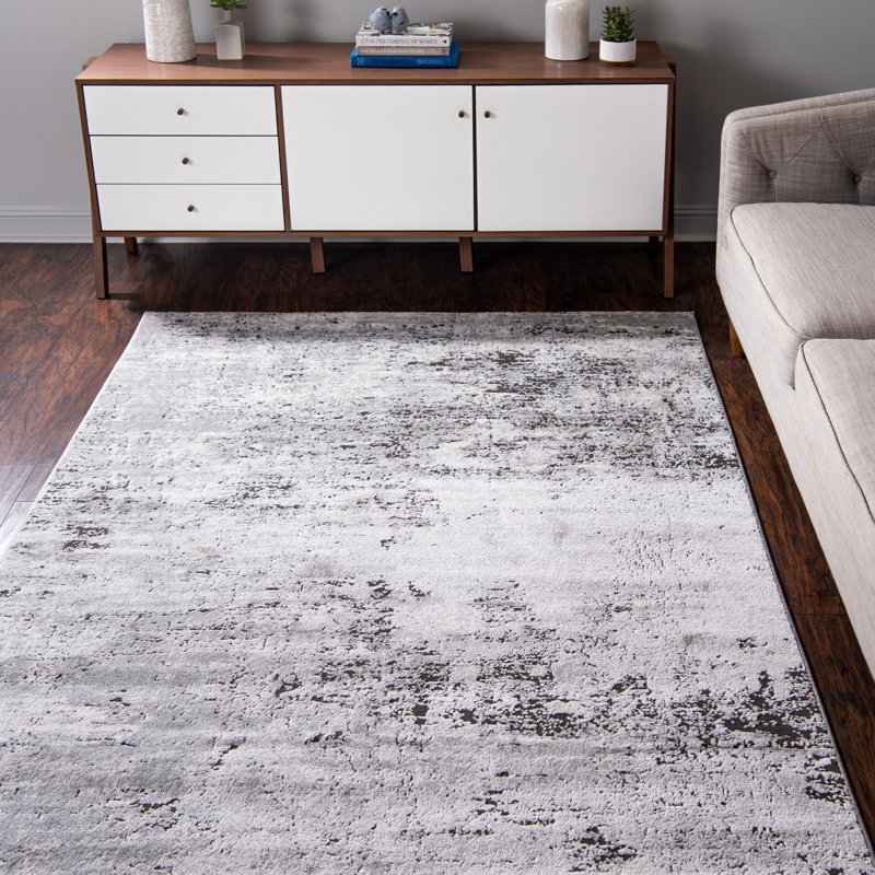 Tapis gris / noir en polypropylène tissé à la machine, Rectangle 9 pi x 12 pi