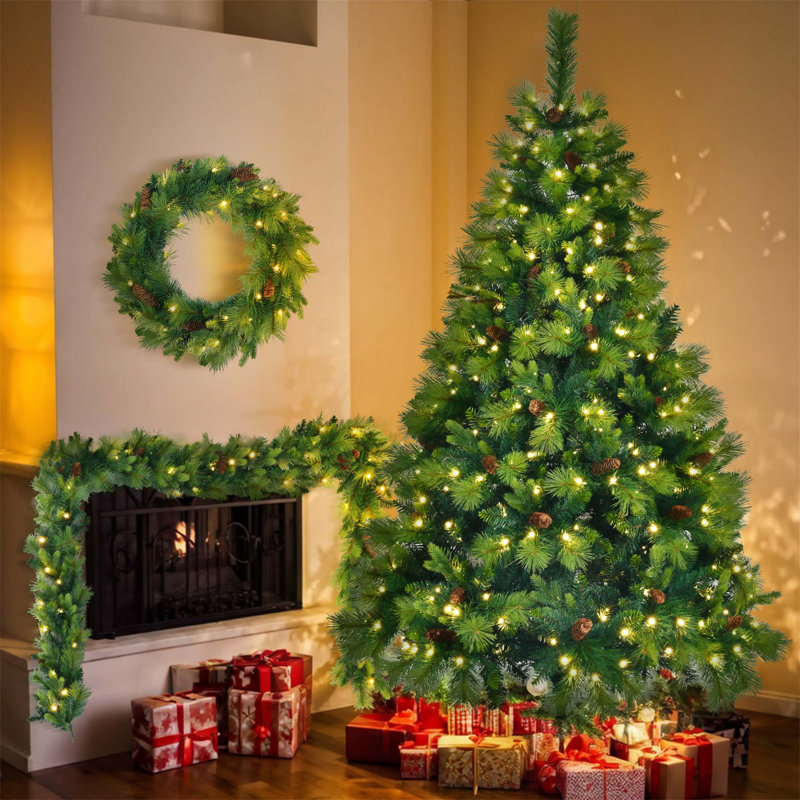 Arbre de Noël artificiel régulier (double) avec aiguilles vertes