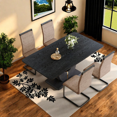 Ensembles de table de salle à manger modernes en bois noir avec chaises en tissu technique pour la maison