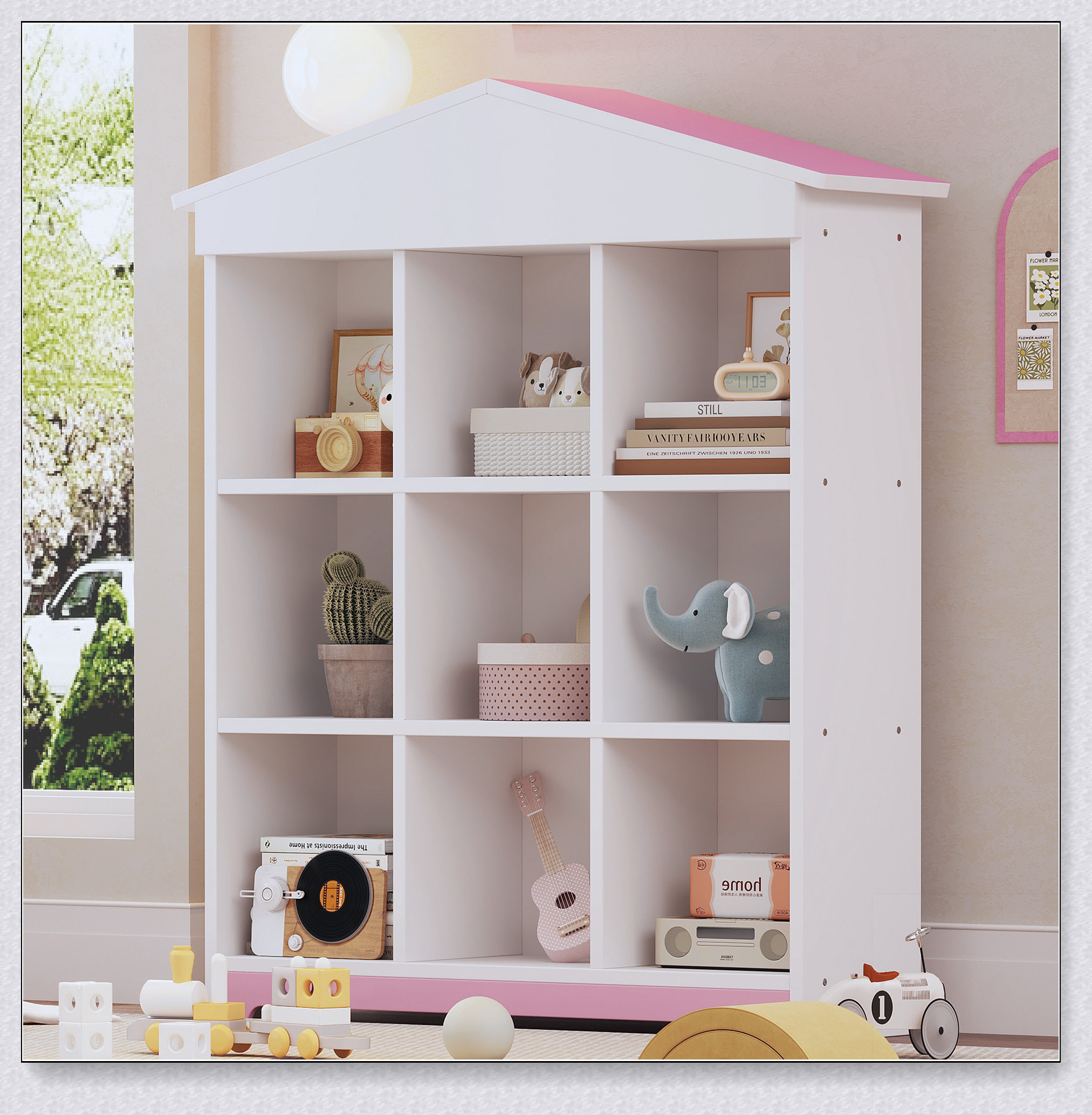 Houes Rack George Oliver House-shaped Storage Rack with Nine Storage Compartments ...