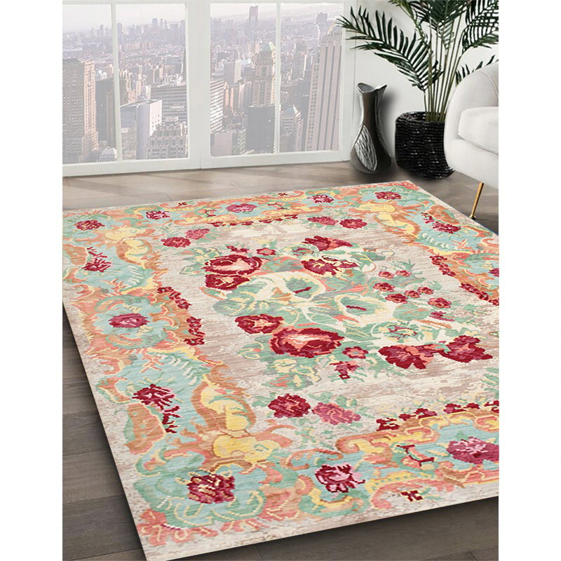 Tapis contemporain rouge / orange, Rectangle 7 pi x 9 pi