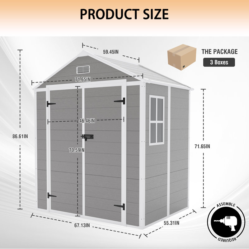 Waterproof Storage Shed, Strong PP Material, Rust & UV Proof, 12mm Thick Board, HD Window, Floor Included