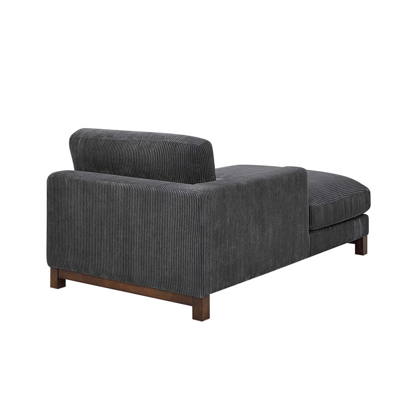 Chaise longue rembourrée Jadda, Velours côtelé gris foncé, Accoudoir à gauche (vu de face)
