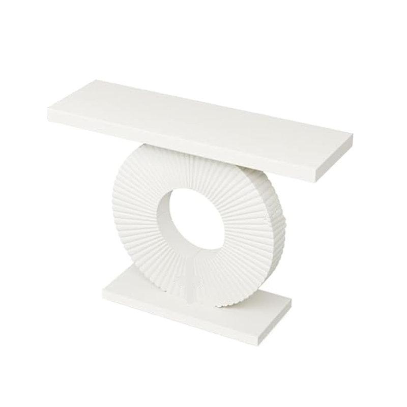 Console Table, 39 Inch White Rectangular Top, Geometric Flower Base