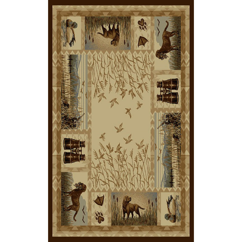 Tapis de zone beige chasse hounds Wingo, Rectangle 2 pi x 4 pi