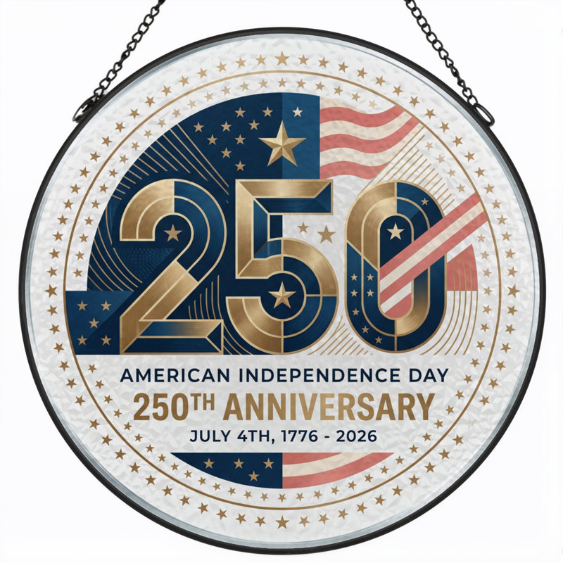 Panneau de fenêtre en verre pour décoration intérieure ， 12 "American Flag USA 250th Anniversary, H 12 po
