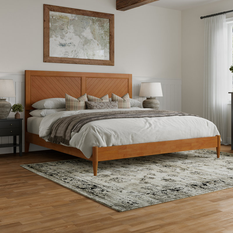 Pascarella Solid Wood Low Profile Platform Bed, King, Light Toffee