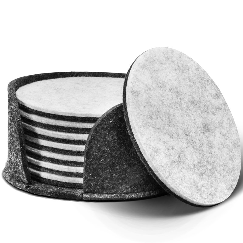 Round Felt Coasters 8pc Bulk Set with Holder