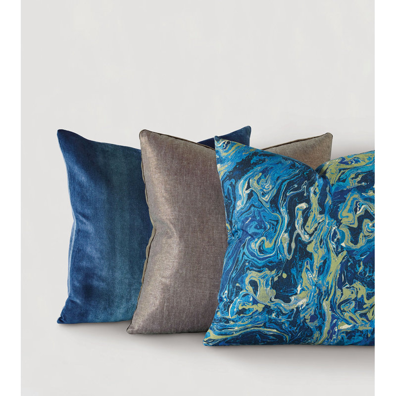 Velvet Square Pillow Cover & Insert, Ombre Peacock, Feather