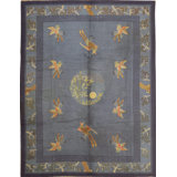 Light Blue Antique Room Size Chinese Bird Design Peking Rug