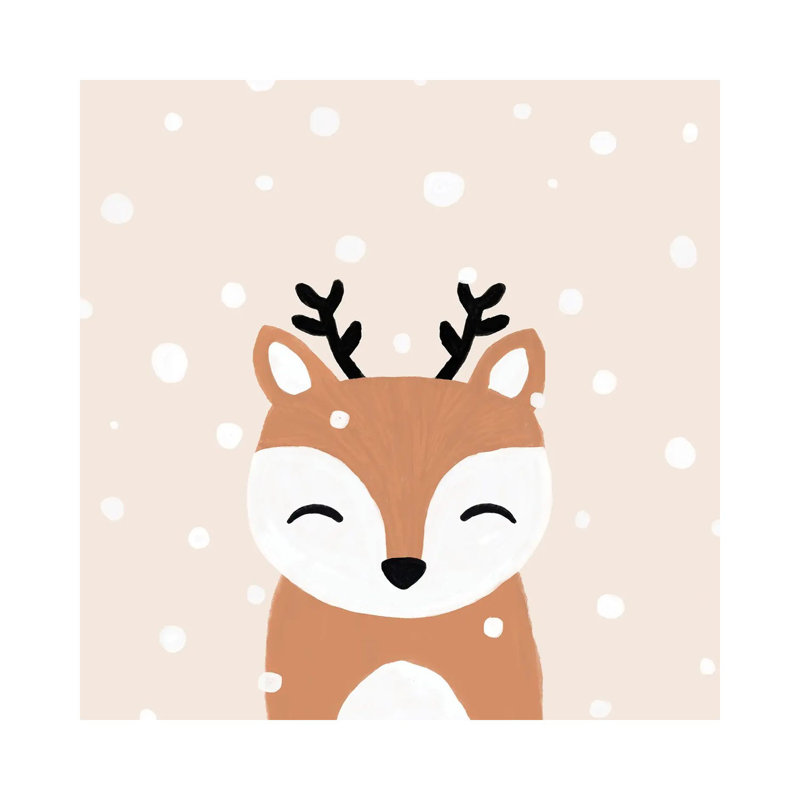 « Snow & Deer » par Orara studio, reproduction d’art, H 37 po x l 37 po x P 1,5 po, Toile tendue, Pas de tapis
