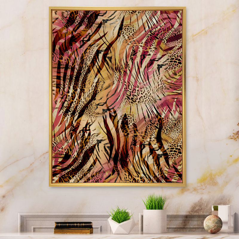 Léopard et tigre - peinture, H 12 po x l 8 po x P 1 po, Toile à cadre flottant doré