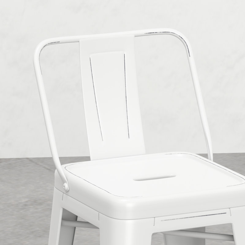 Tabourets de comptoir en métal (de 2) - Blanc vieilli, conception moderne avec assise confortable et fabrication stable, pieds avec repose-pieds 2 tabourets, pouce, repose-pieds incurvé pour le confort, croix