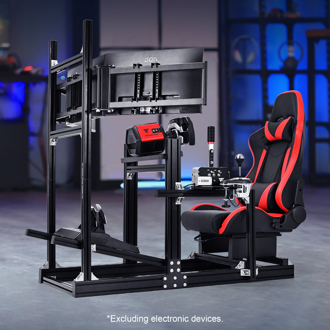 Anamn Racing Sim Cockpit With Triple Monitor Mount And Red Seat.not Include Wheel Handbrake Shifter And Pedals